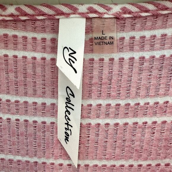 NY COLLECTION | Pink & White Striped Textured V-Neck Short Sleeve Top | Large - Picture 5 of 7